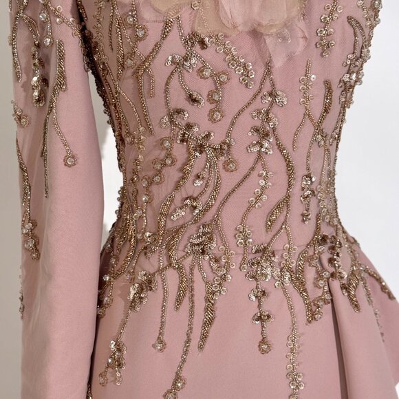 Brand New US 6 Tony Ward One Shoulder Evening Gown with Gold Beading - Picture 4 of 7